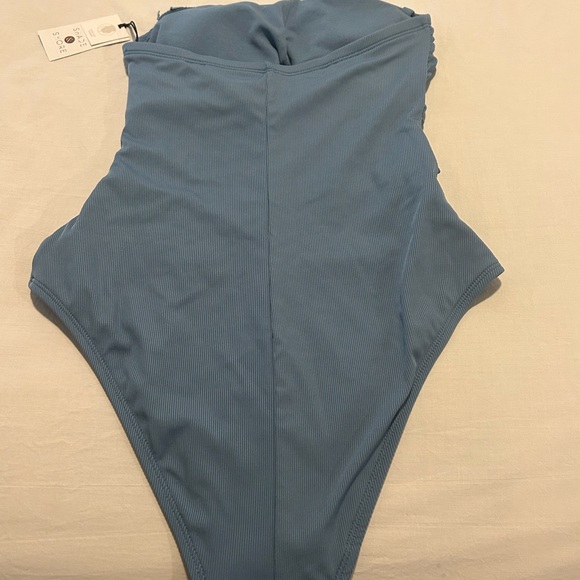 Women's Shirred Ribbed Bandeau Cheeky One Piece Swimsuit - Shade & Shore™ - Picture 4 of 6